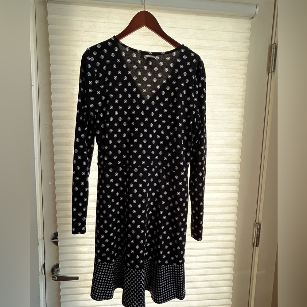 Michael Kors Black and White Patterned Long Sleeve Dress